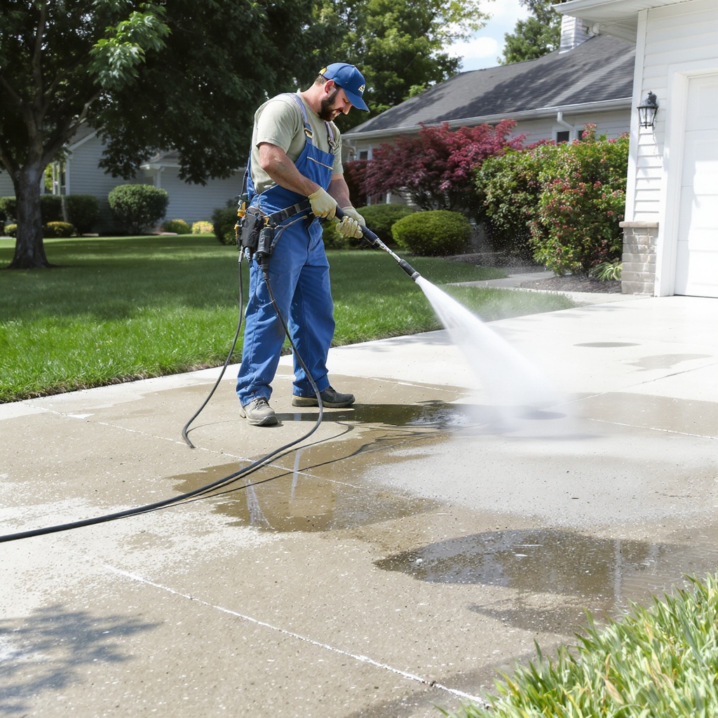 Driveway being power washed by SharpSweep