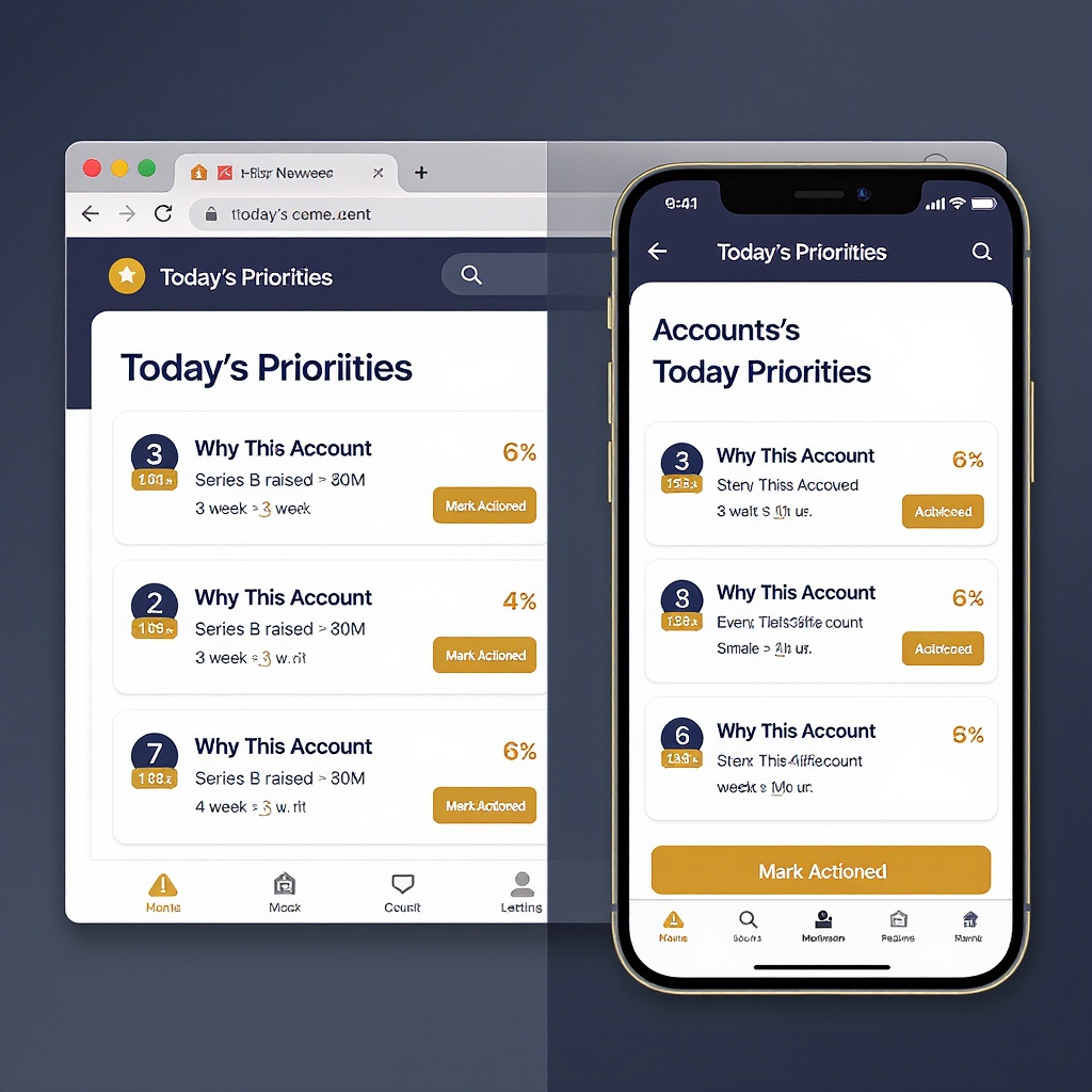 Mobile and desktop view of ranked account priority list with signal context