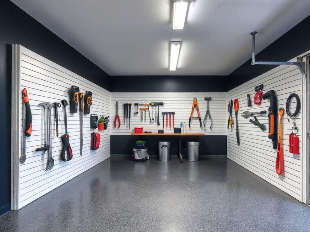 Slatwall & overhead storage combo — concept reference