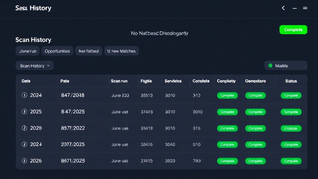 Scan run history showing dates, opportunities fetched, and new matches
