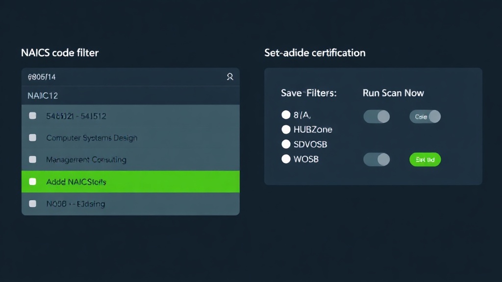 NAICS code and set-aside certification filter management page