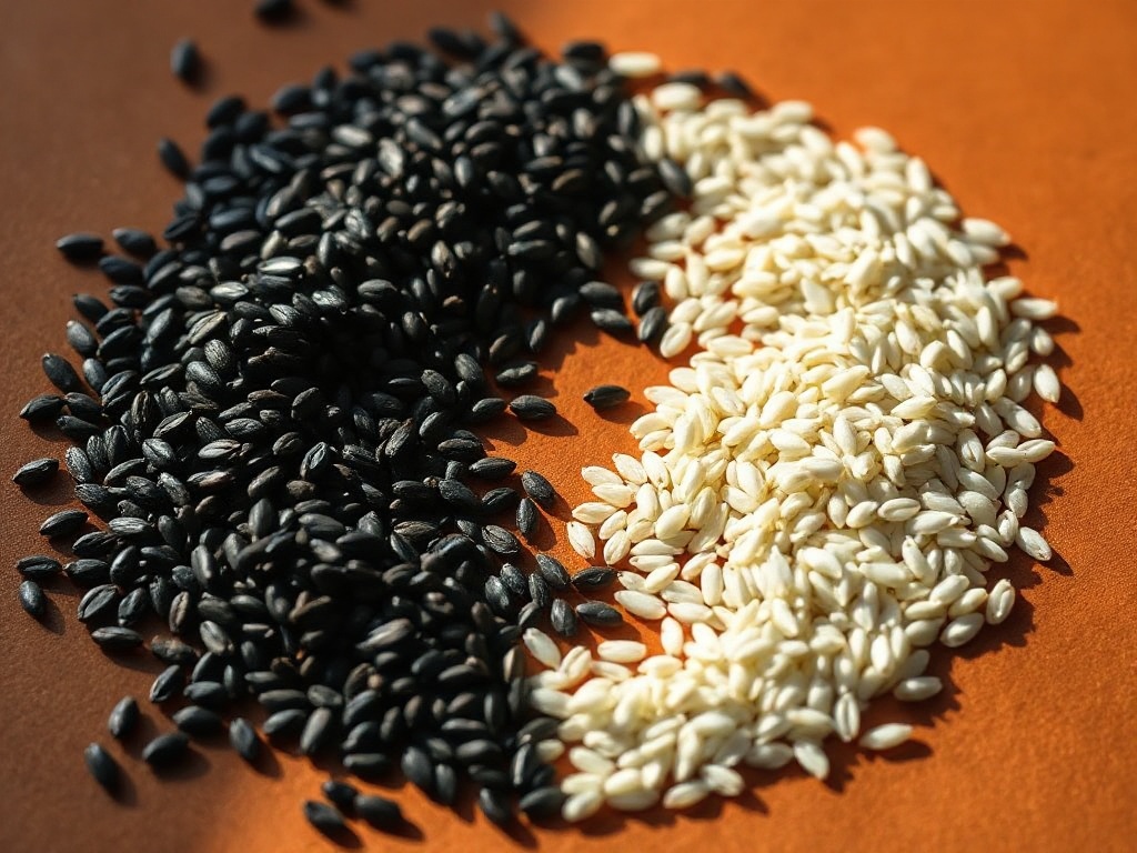 Black and white rice grains