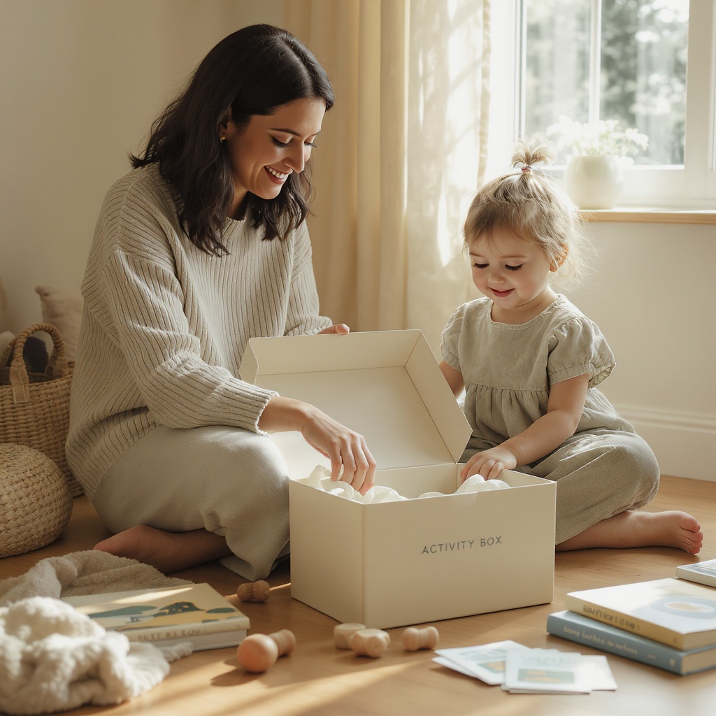 A parent and child enjoying a Little Roar Social activity box together