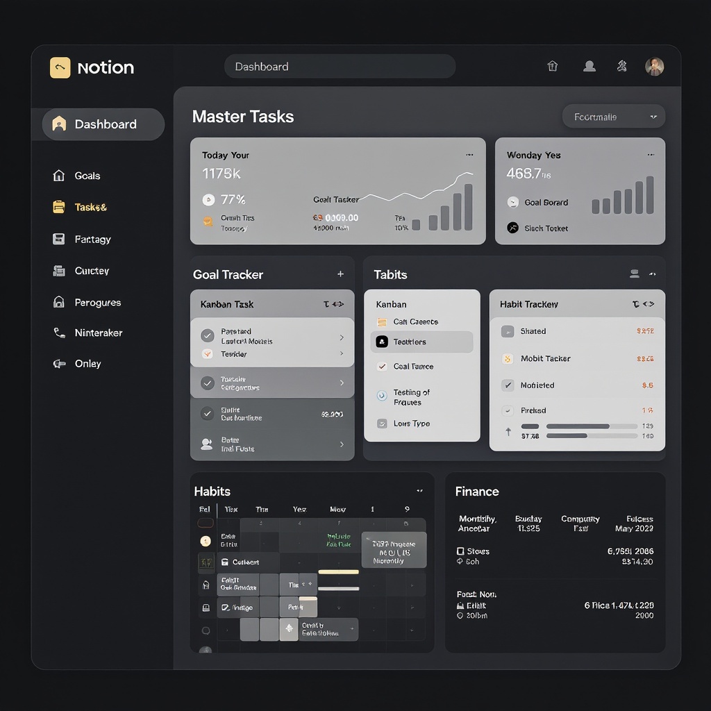 Notion Productivity Hub — a Life OS Notion dashboard with goals, tasks, habits, and finance views