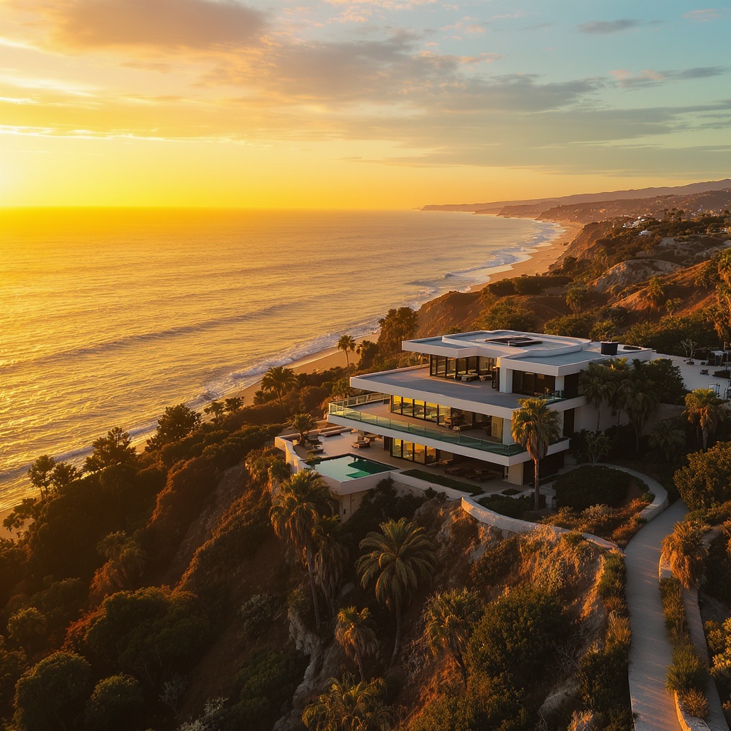 Real estate media team capturing a San Diego oceanfront property at golden hour