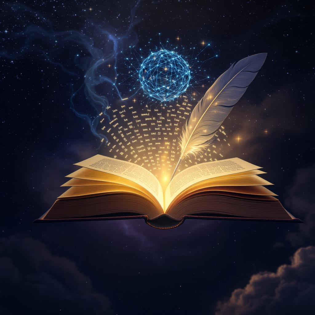 Book floating in starry sky