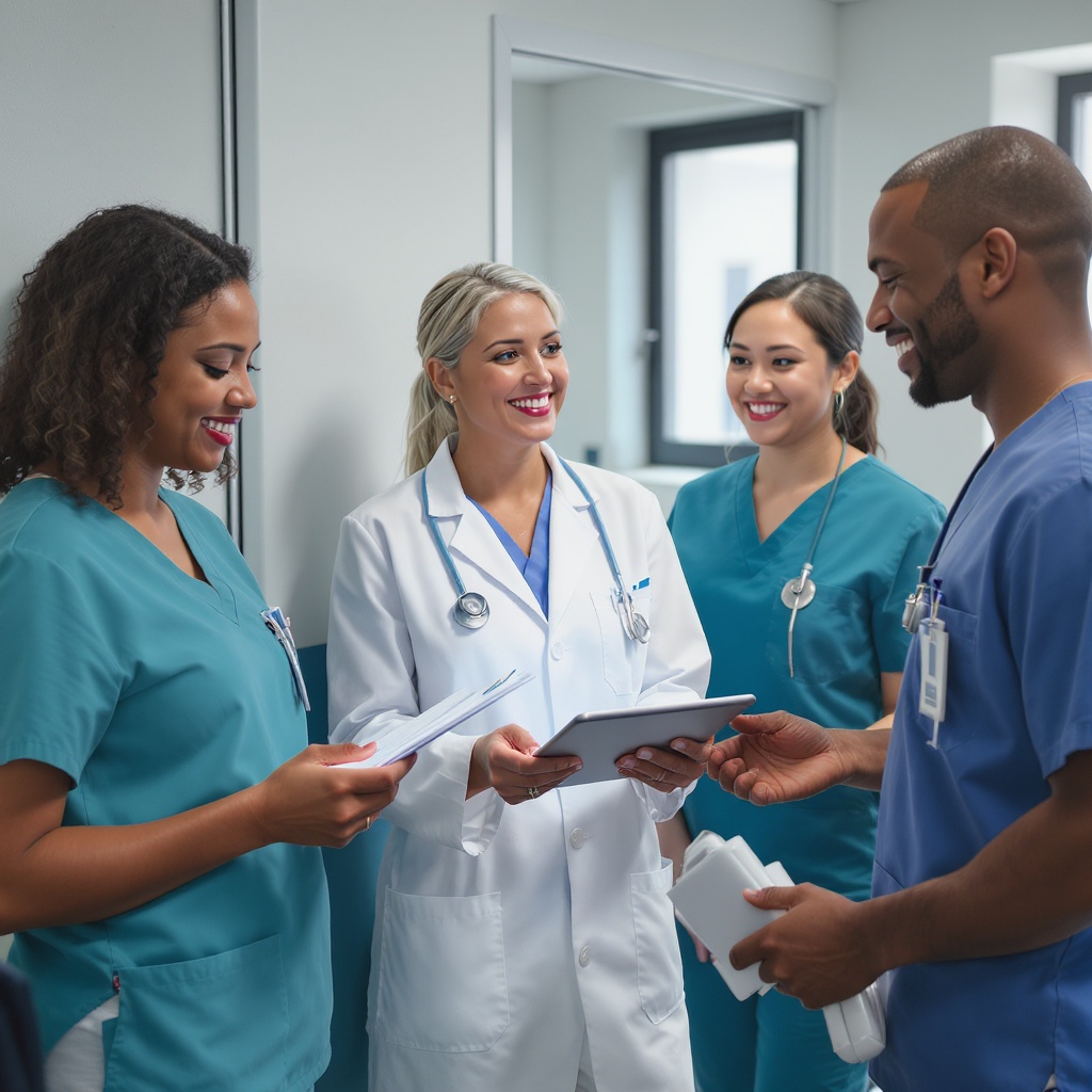 Diverse group of nursing students and healthcare professionals