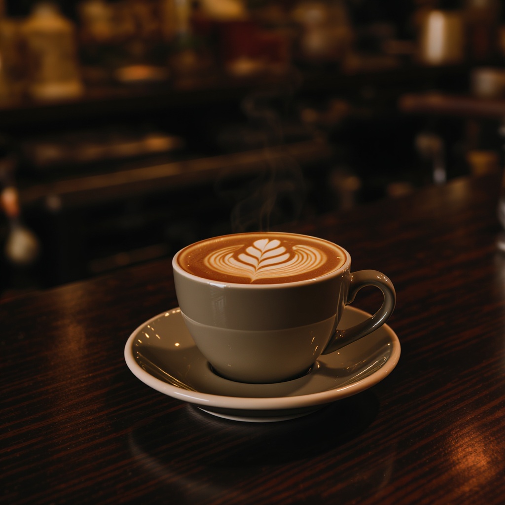 Artisan coffee shop latte with latte art
