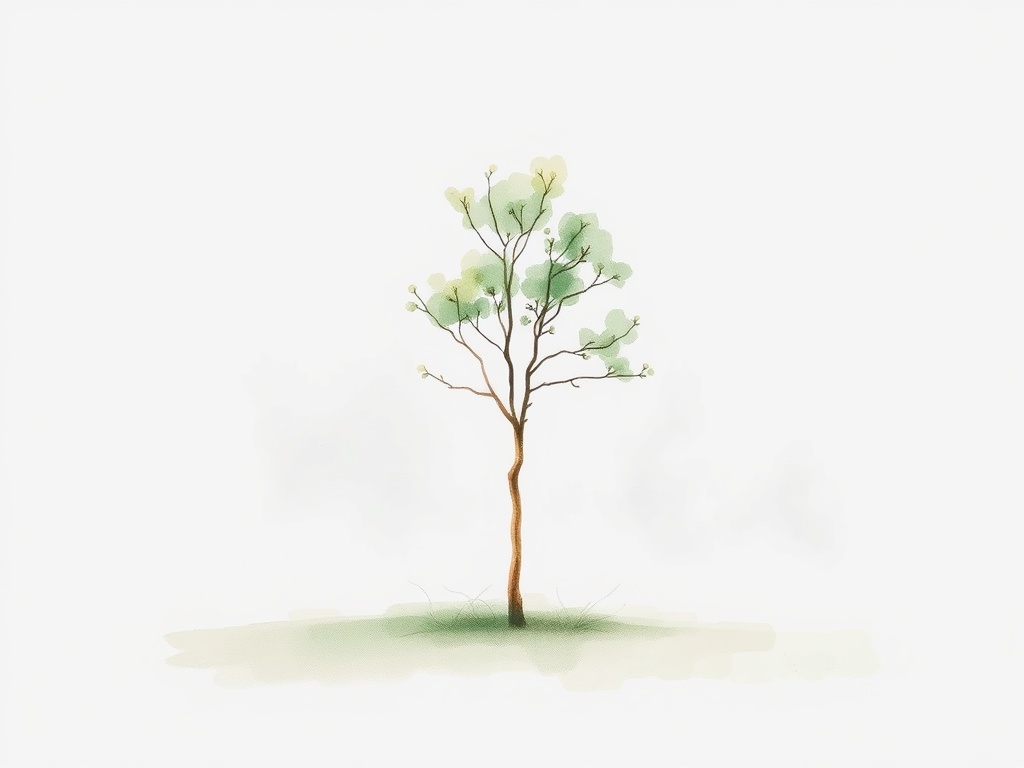 Tree in mist — a lone tree emerging from morning mist, suggesting growth, patience, and organic understanding