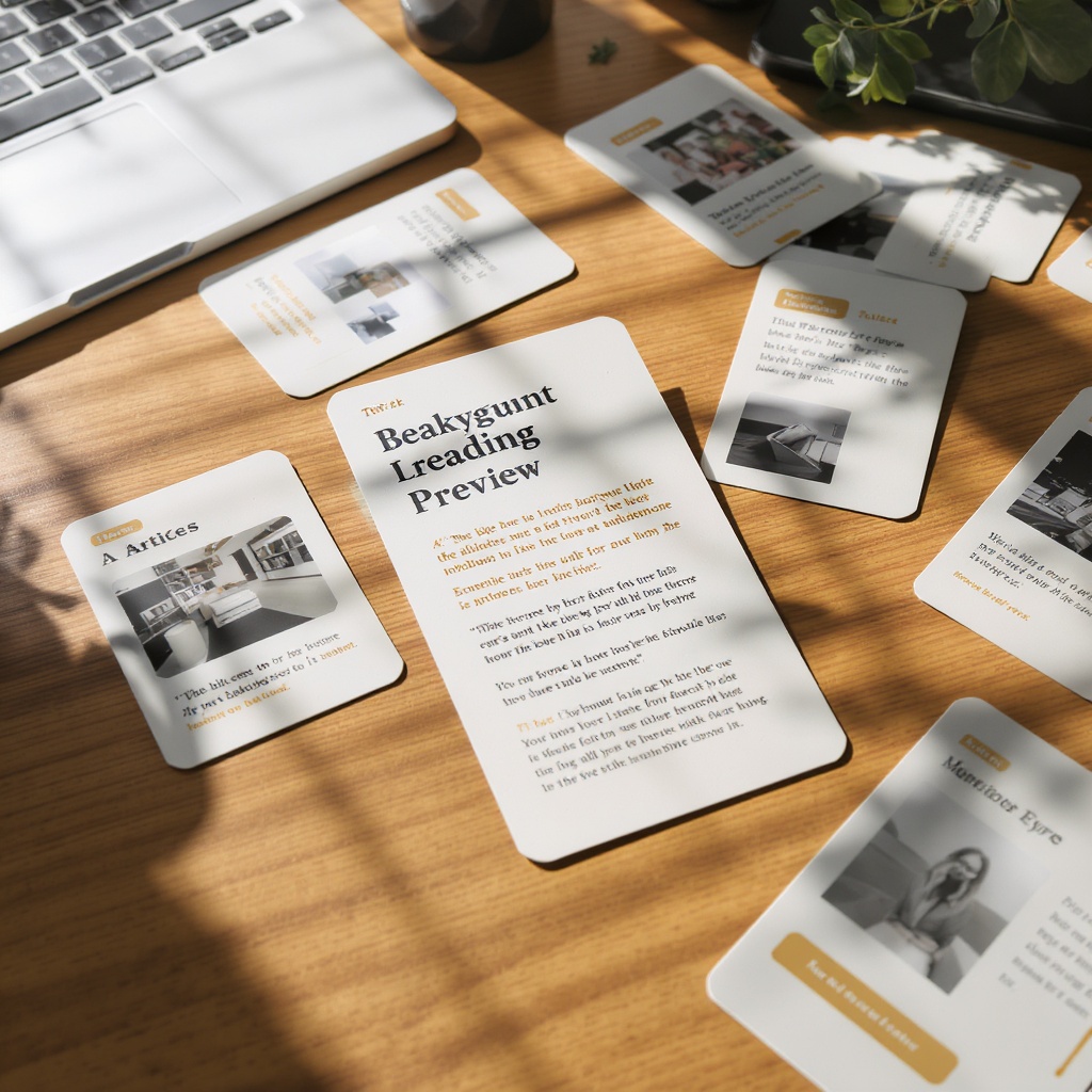 Article cards on a desk