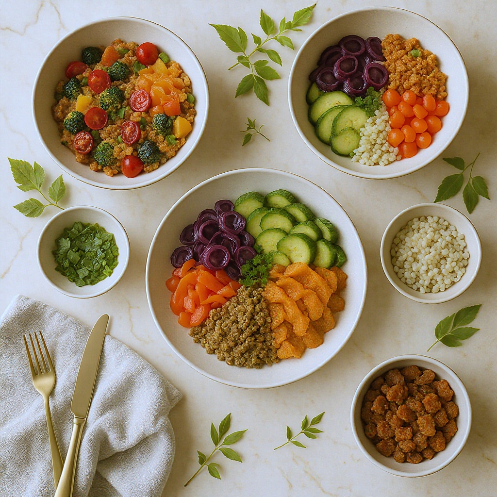 A beautifully arranged vegan meal spread