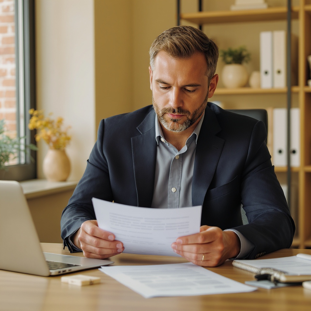 Small business owner reviewing financial documents