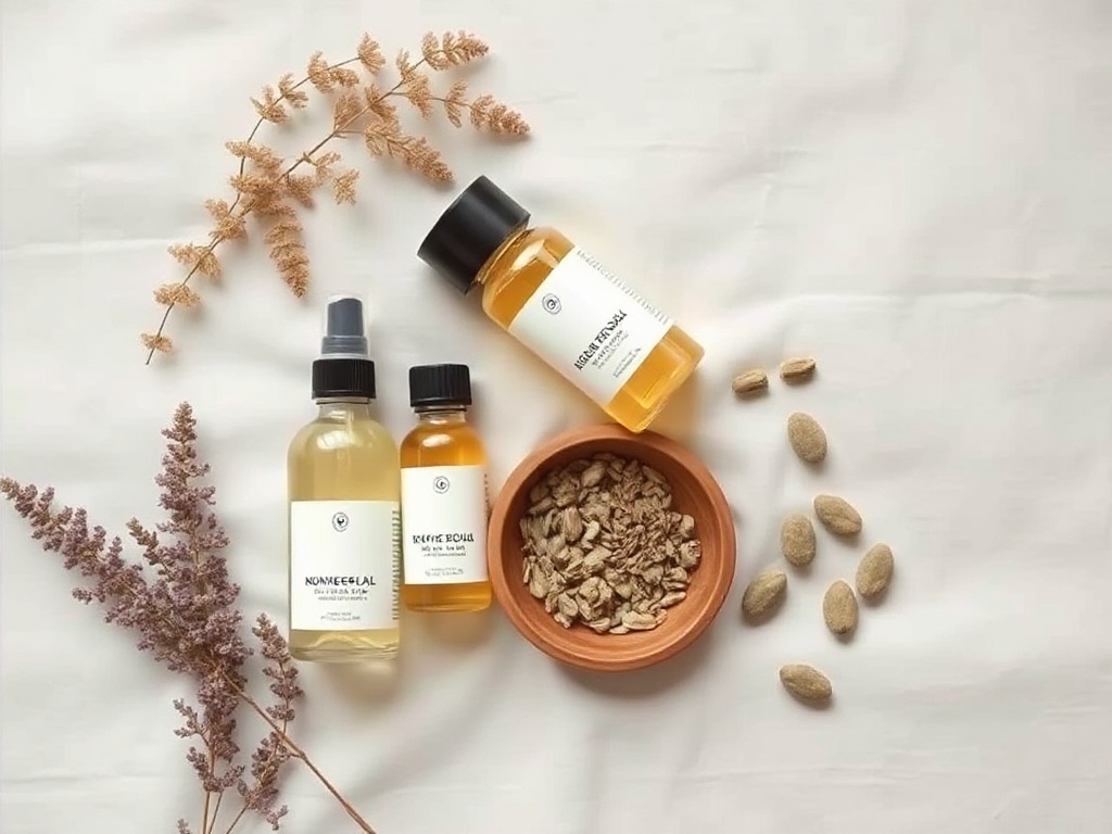 Wellness products on linen — health pillar