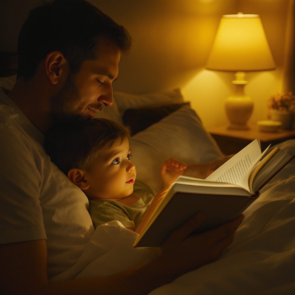 Parent reading bedtime story to child