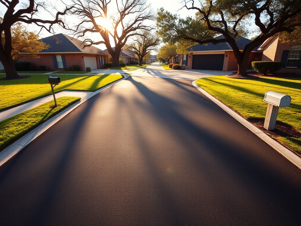 Freshly paved driveway aerial view
