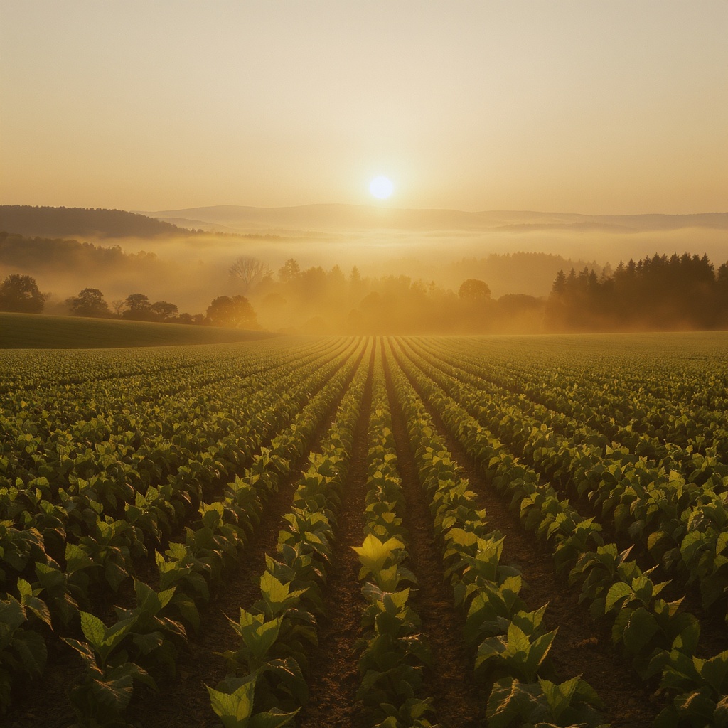 Agricultural landscape at golden hour