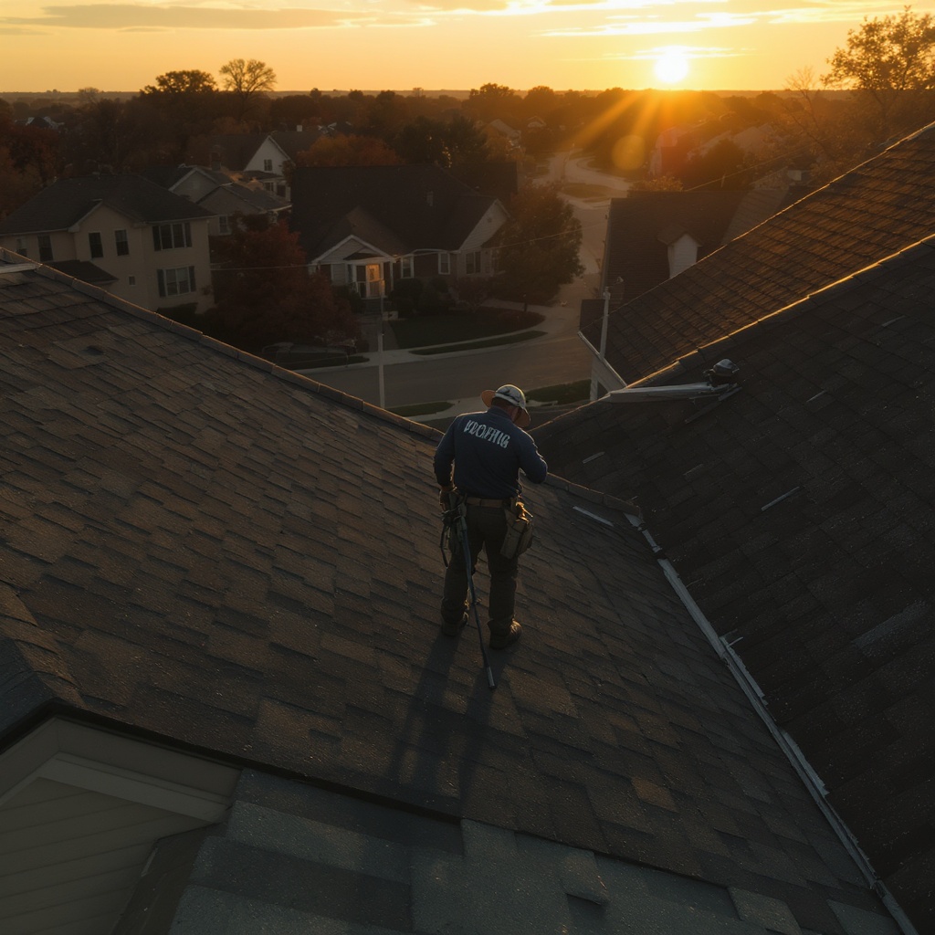 Roofing contractor inspecting a residential roof