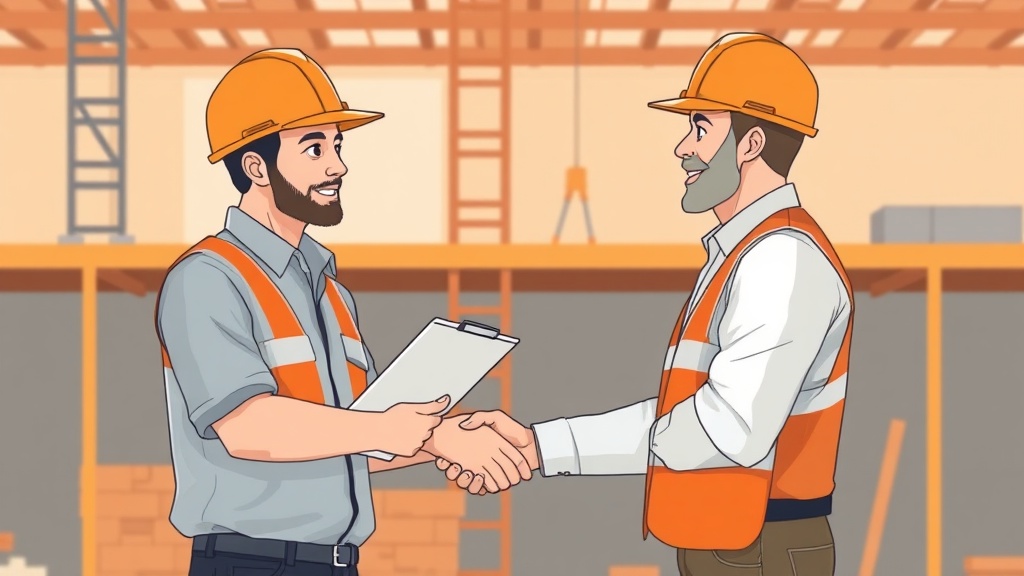 Foreman and contractor handshake at construction site