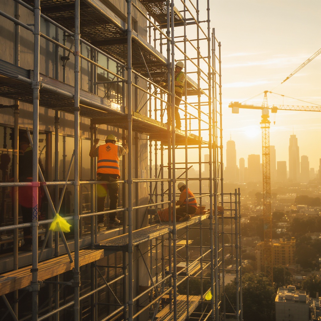 Scaffold crew at work on a construction site