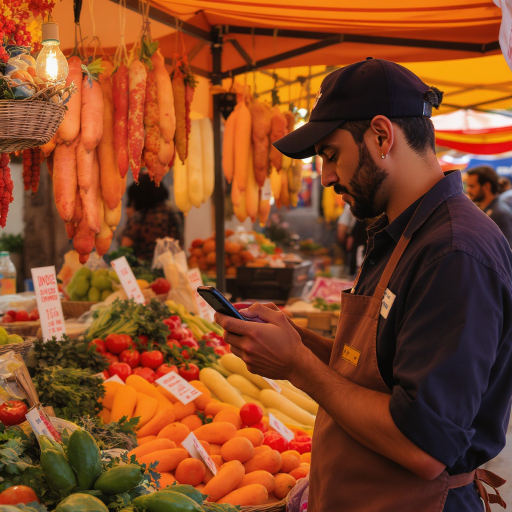 Vendedor en el mercadillo usando Mercadocs