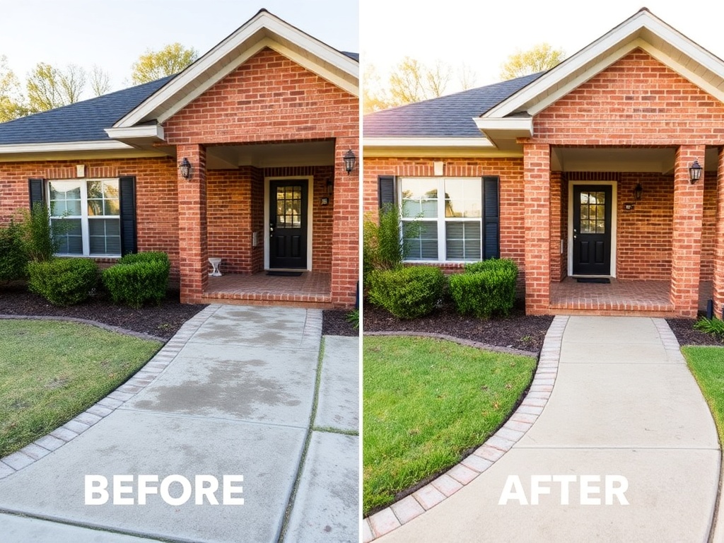 Pressure washing results — patio and deck before and after