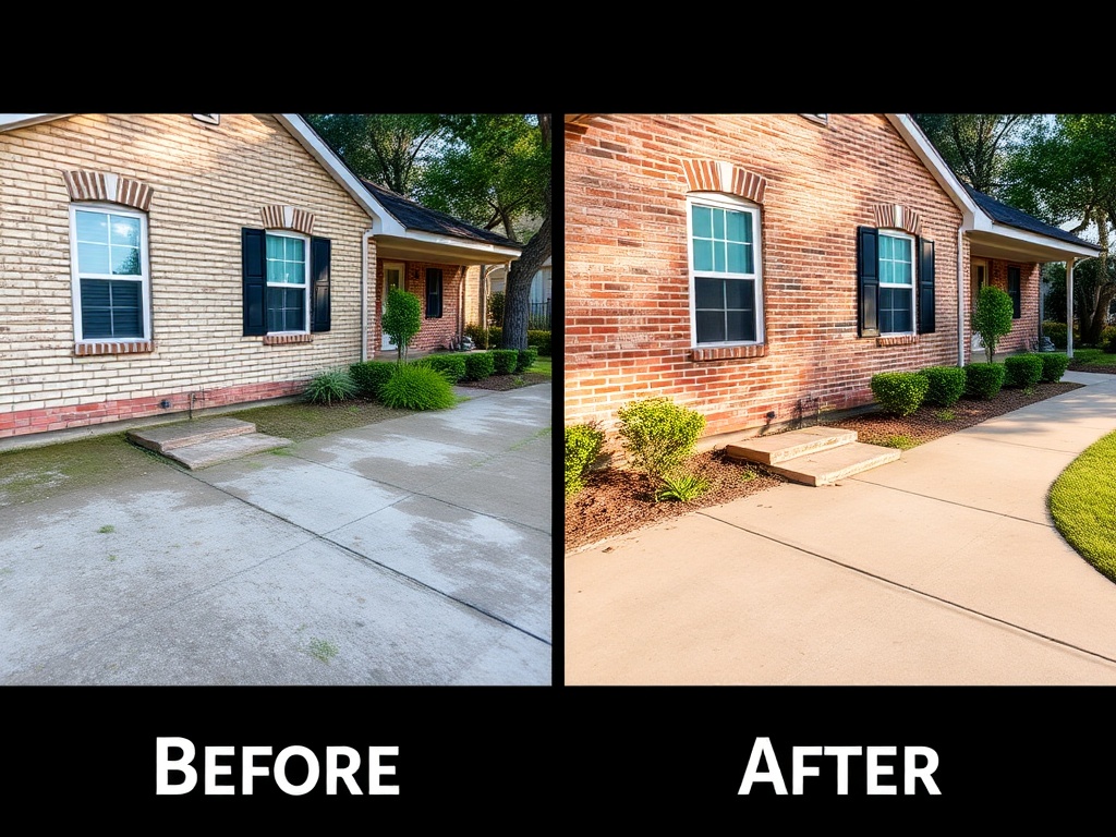 Pressure washing results — house exterior before and after