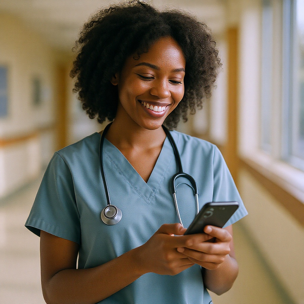 Nurse using NursePro app