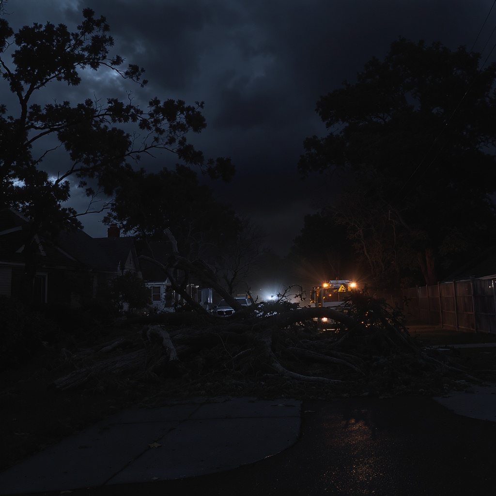 Storm-damaged neighborhood