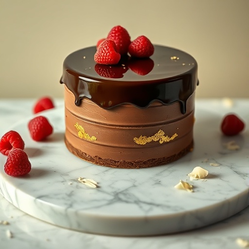 Layered chocolate cake with mirror glaze