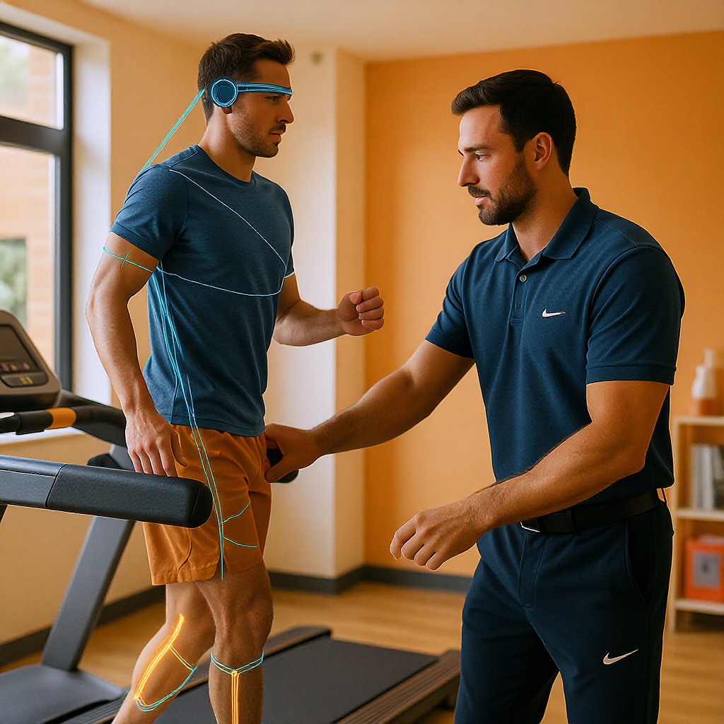 Physical therapist analyzing runner gait
