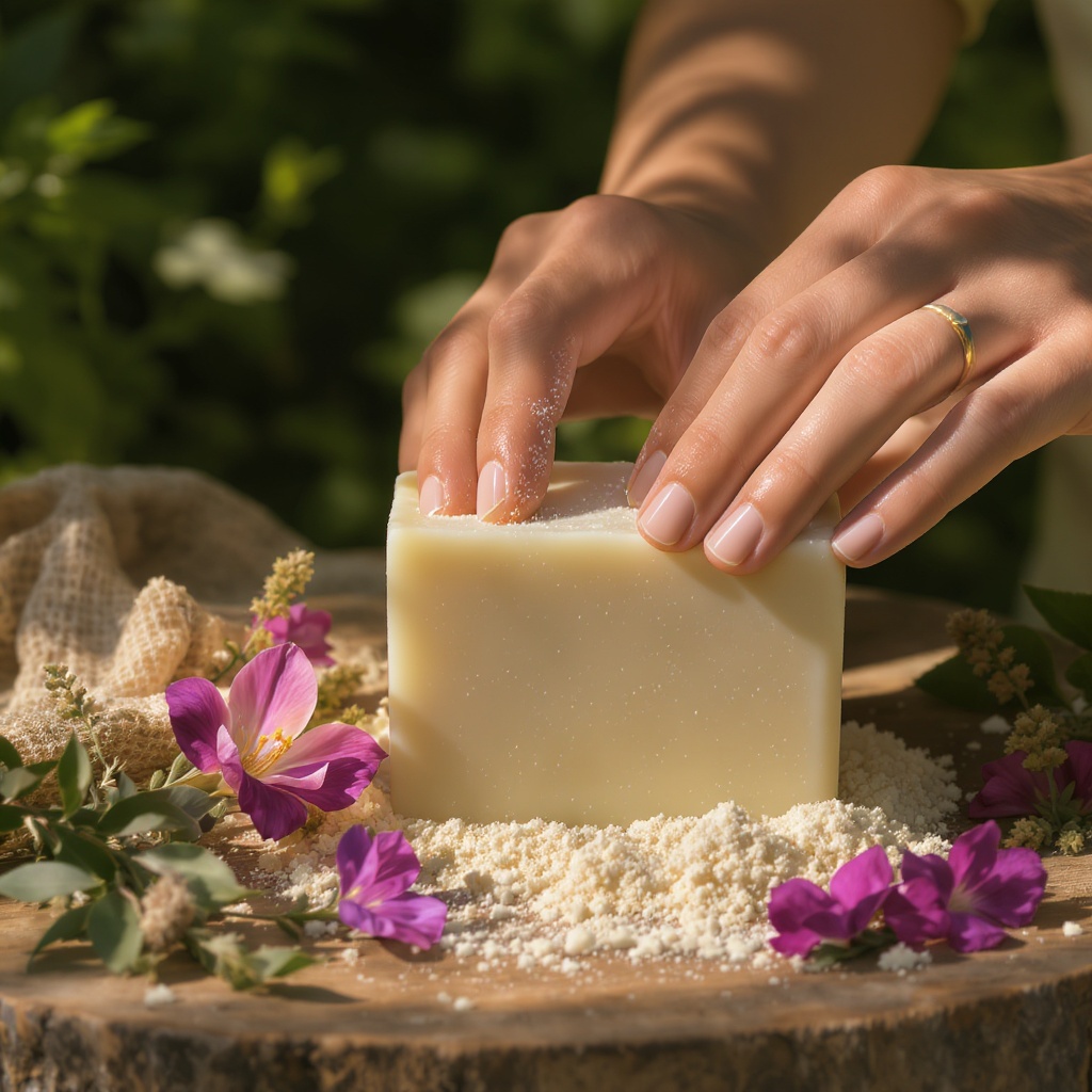 Artisan soap making with botanical elements
