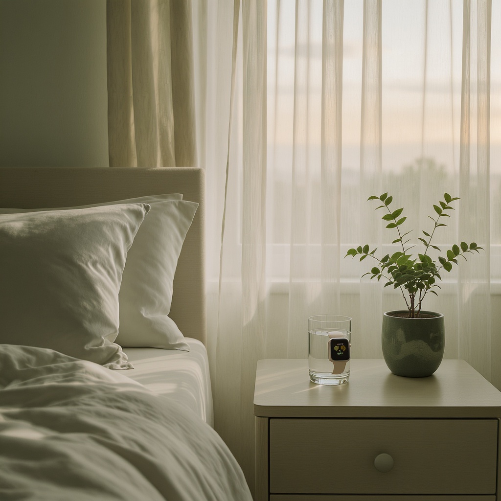 Peaceful bedroom with health monitoring devices