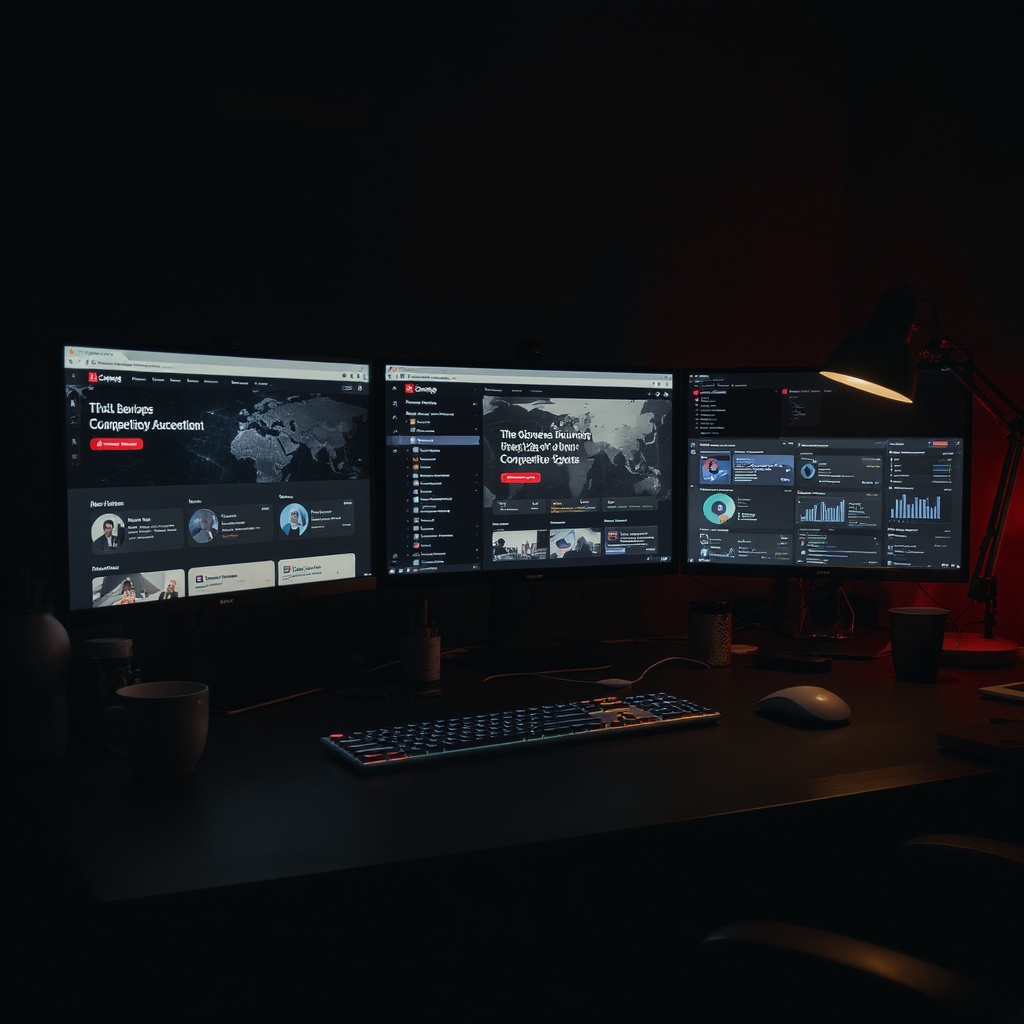 Founder's desk with monitoring screens
