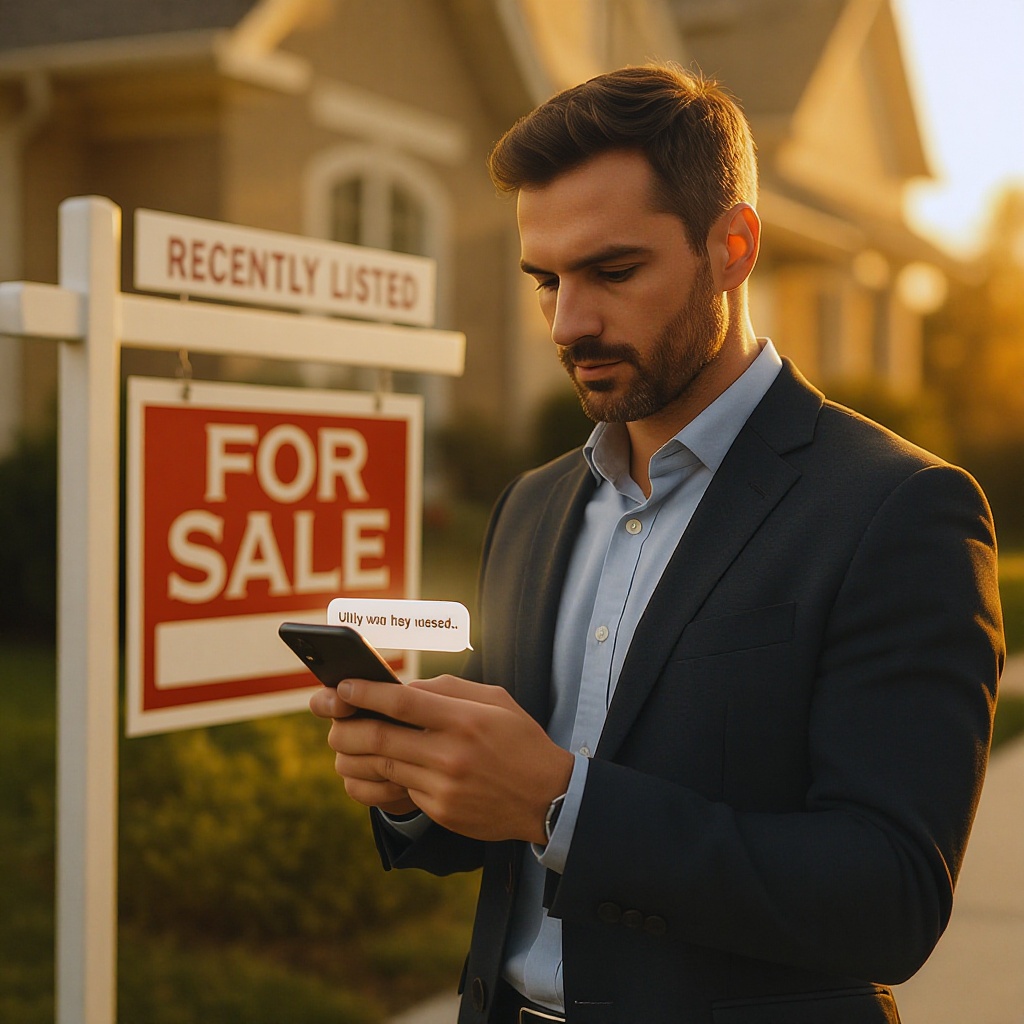 Real estate agent reviewing lead notification on phone