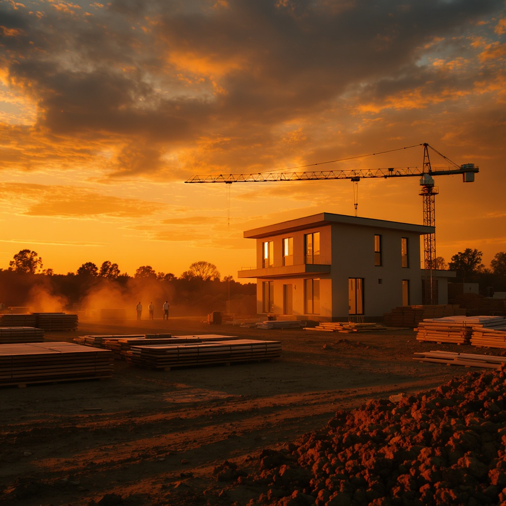 Construction site at golden hour