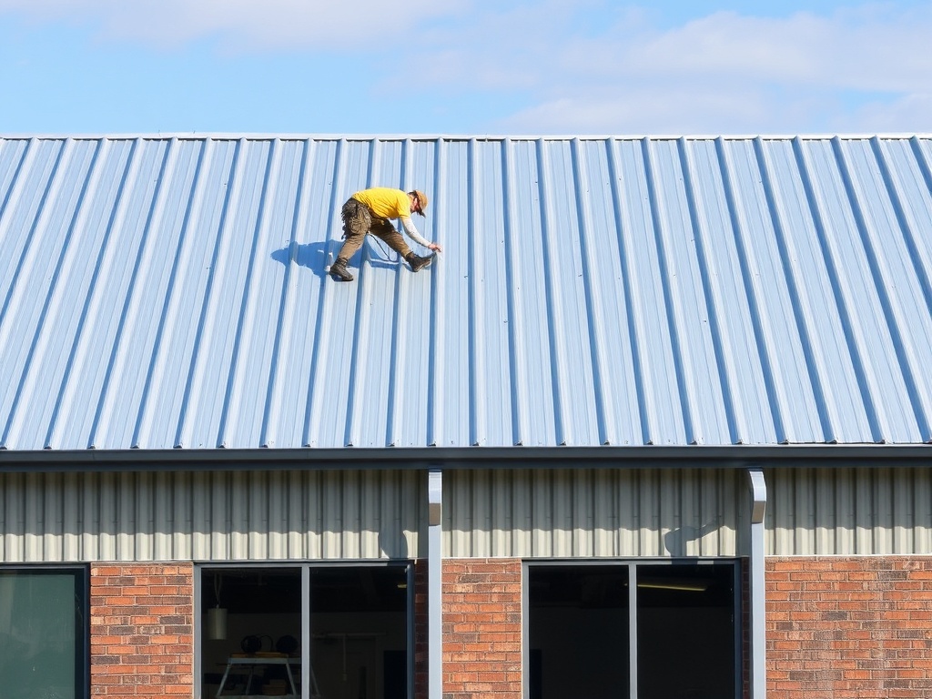 Standing seam metal roof on commercial building