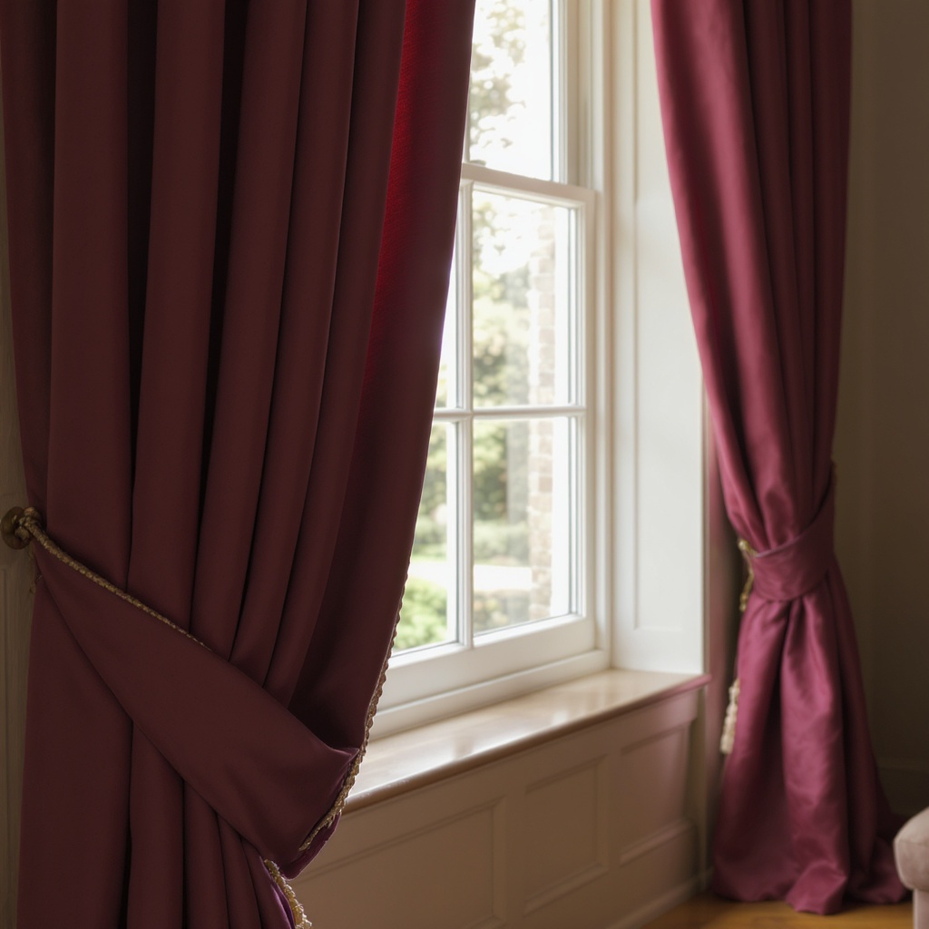 Georgian sitting room with plum silk curtains