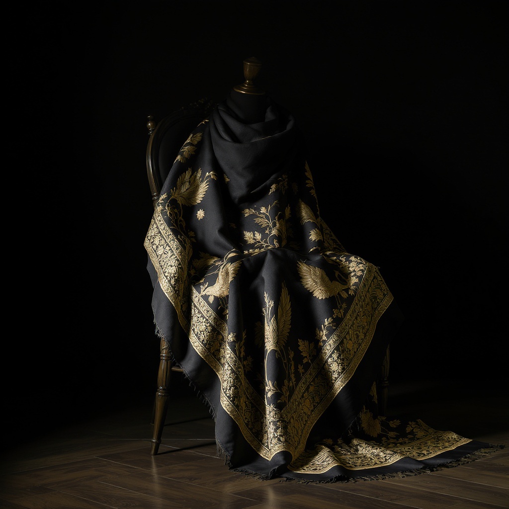 Zarrin Heritage Shawl — reversible gold and black