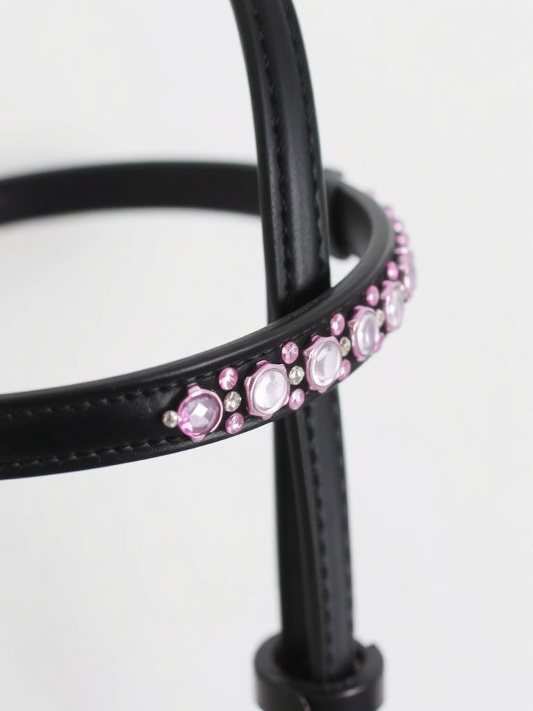 Small pony shetland sparkle browband with pink and lilac crystals on black leather