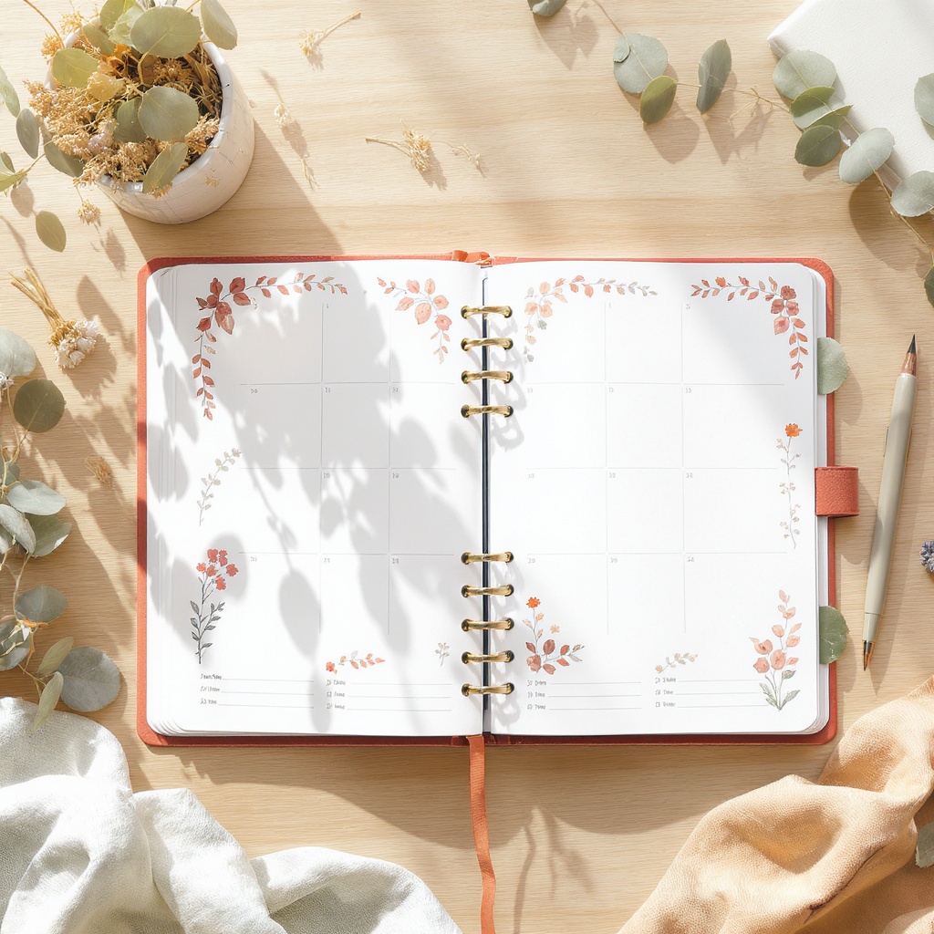 Planner pages flatlay