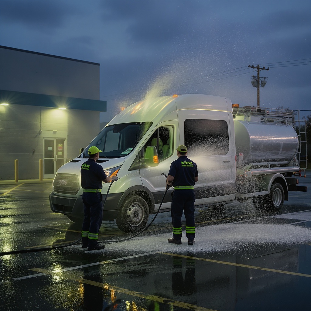 CleanSquad crew washing a commercial fleet van