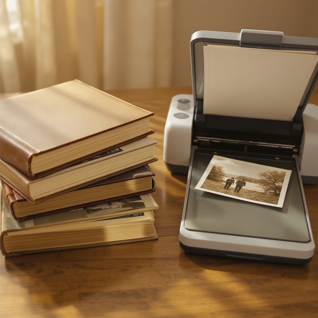 Old photo albums and flatbed scanner