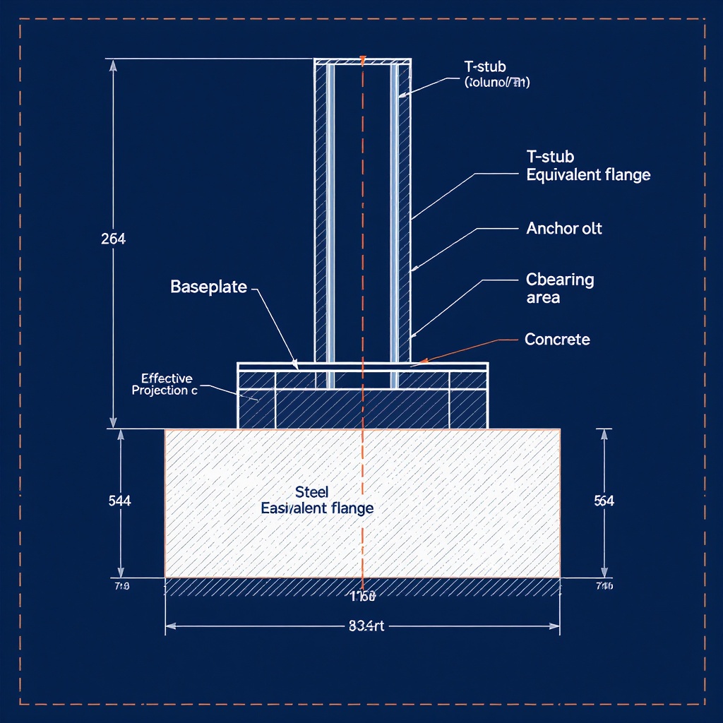 Steel column baseplate — EN 1993-1-8 T-stub geometry diagram