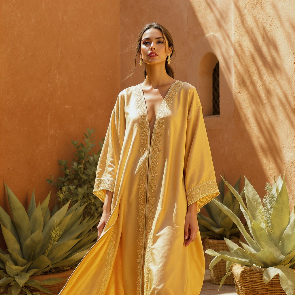 Al-Sharq Kaftan — warm gold silk