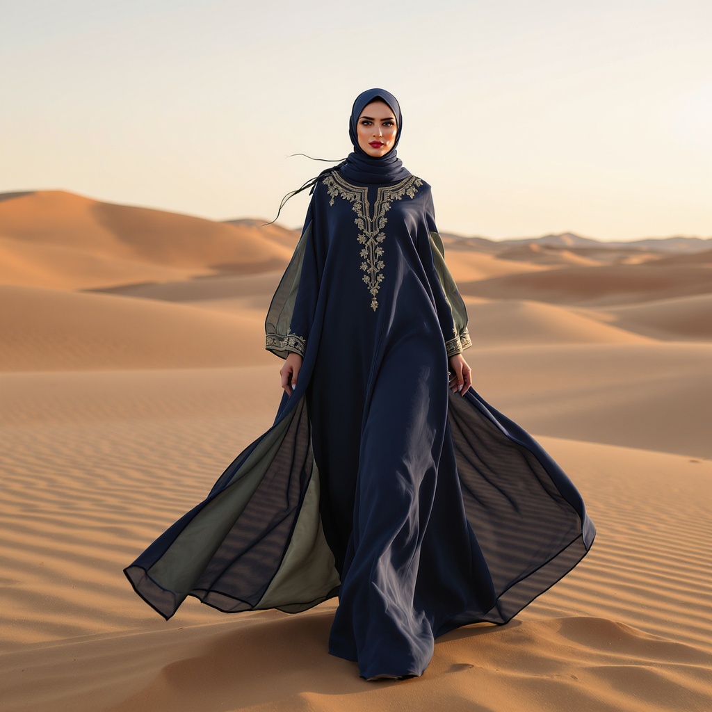 Al-Sharq Abaya — midnight blue with gold embroidery