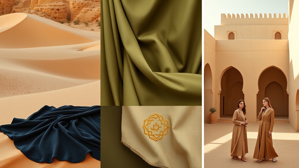 Al-Sharq mood board — desert luxury, geometric patterns, warm tones