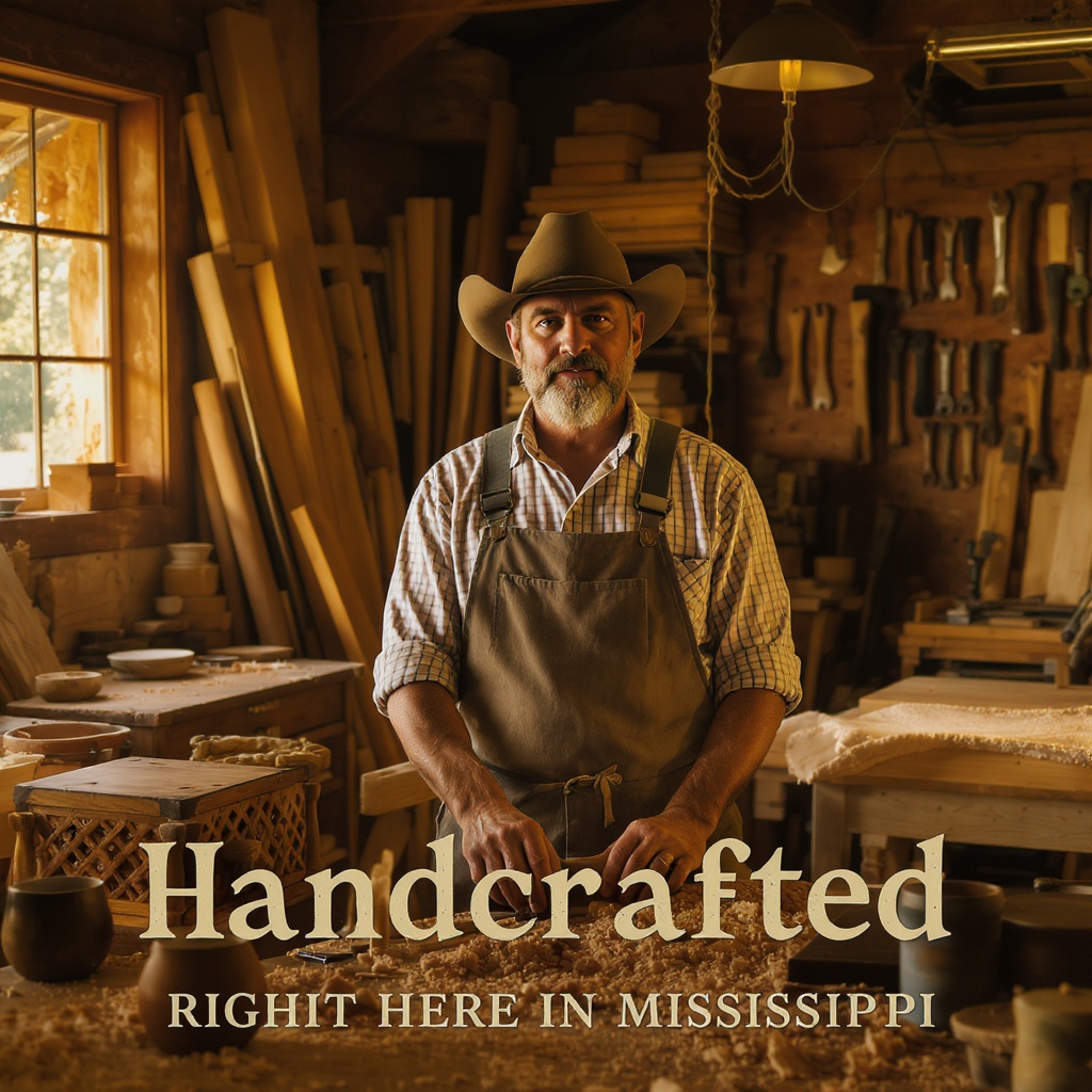 Mississippi craftsman handcrafting custom furniture in workshop