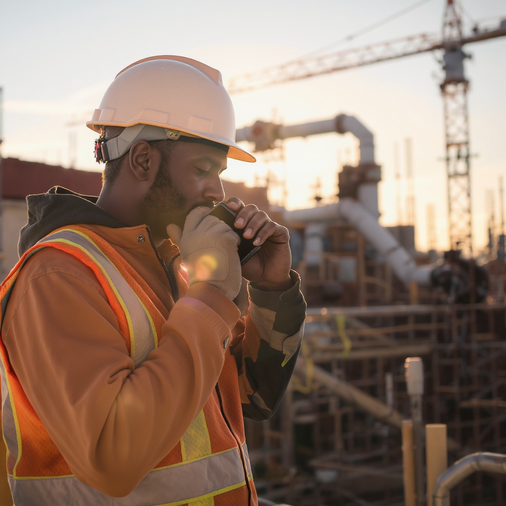 Contractor taking a call on a job site
