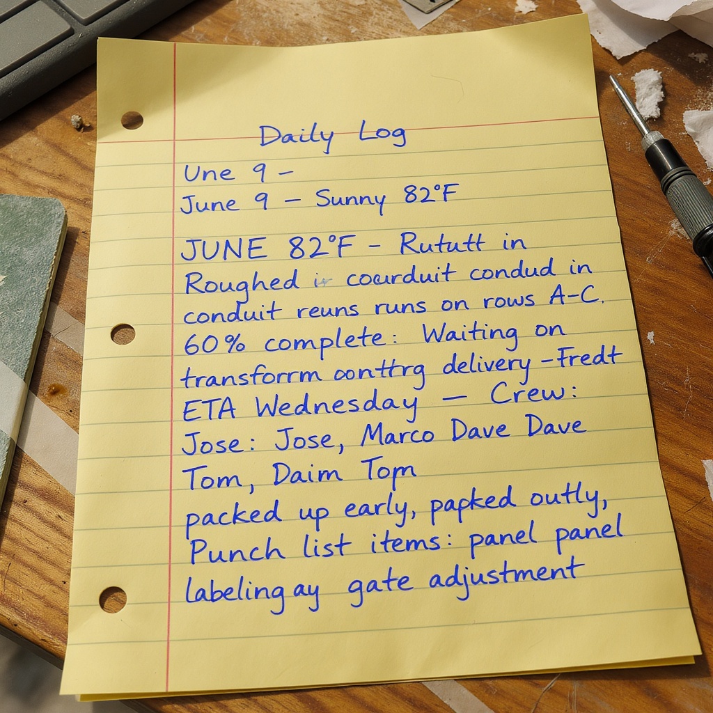 Sample handwritten construction daily log