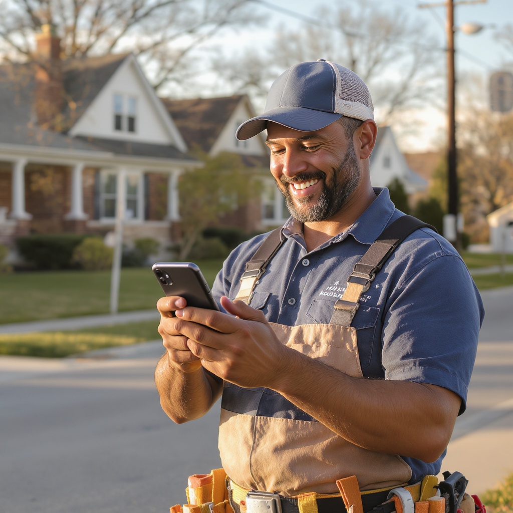 Local business owner checking neighborhood-aware AI social media posts